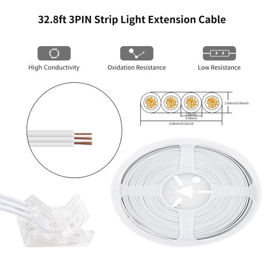 Súprava 10 konektorov pre LED pásy a 10 m predlžovacieho kábla pre LED pásy WS2811/WS2812B.