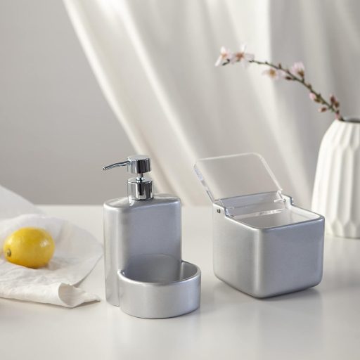 KOOK TIME Solniță ceramică cu capac transparent - Recipient de depozitare pentru bucătărie, pentru sare, zahăr, făină - Accesoriu de bucătărie gri argintiu, 11,2 cm