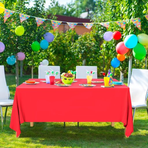Set 3 fețe de masă dreptunghiulare, impermeabile, din plastic roșu ELECLAND (137x274 cm) pentru petreceri, nunți, aniversări.