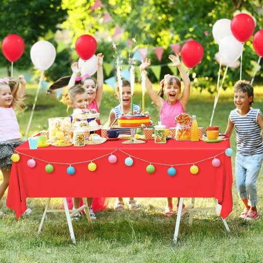 Set 3 fețe de masă dreptunghiulare, impermeabile, din plastic roșu ELECLAND (137x274 cm) pentru petreceri, nunți, aniversări.