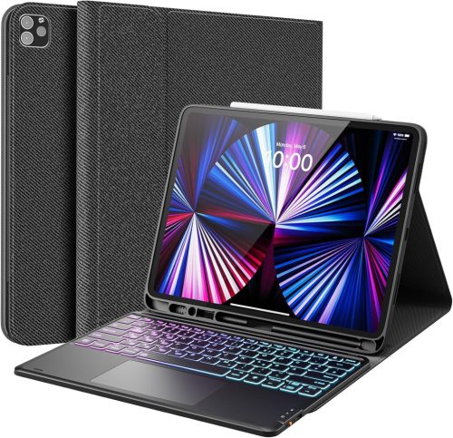 Husă cu tastatură QWERTZ, touchpad și iluminare de fundal în 7 culori - Earto, pentru iPad Pro 12.9