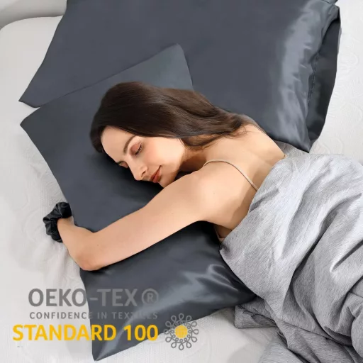 Vielit 2 ks obliečok na vankúš 40x80 cm tmavosivé, hodvábne jemné, starostlivosť o vlasy a pleť