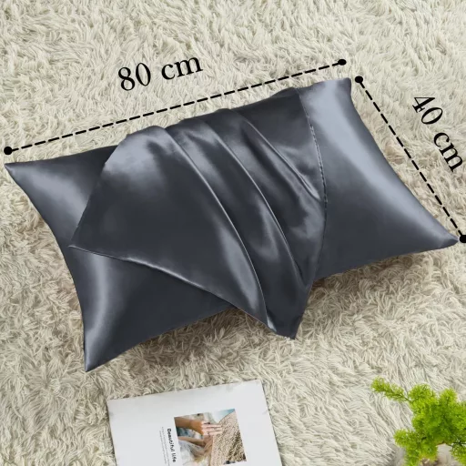 Vielit 2 ks obliečok na vankúš 40x80 cm tmavosivé, hodvábne jemné, starostlivosť o vlasy a pleť