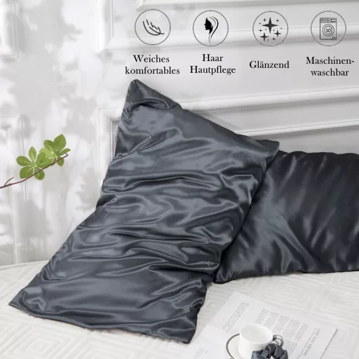 Vielit 2 ks obliečok na vankúš 40x80 cm tmavosivé, hodvábne jemné, starostlivosť o vlasy a pleť