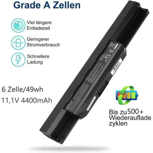 CRLYLC A32-K53 Laptop Akkumulátor 4400mAh 11.1V - ASUS K53 K53E X53 X54 A43 A53 Sorozatú Notebookokhoz - 6 Cellás Csereakku