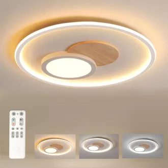   Plafonieră LED Modernă din Lemn FitzMia - Cu Telecomandă, Intensitate Luminoasă Reglabilă, 3 Temperaturi de Culoare, cu Funcție de Memorie pentru Dormitor, Living