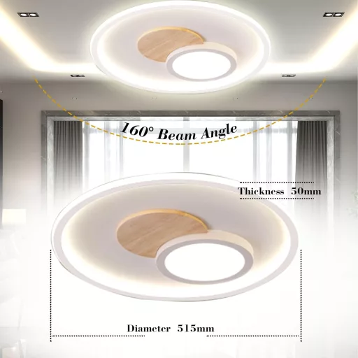 Lampa LED de Plafon Modernă din Lemn FitzMia - Cu Telecomandă, Intensitate Luminoasă Reglabilă, 3 Temperaturi de Culoare, Funcție Lumină de Noapte, Living, Dormitor