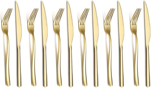 Set premium de friptură, auriu, cu 12 piese - Set de tacâmuri HOMQUEN pentru 6 persoane