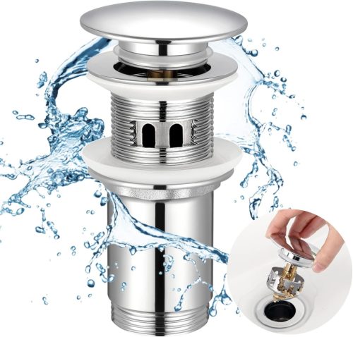 KES S2019A-CH Ventil de scurgere pentru lavoar cu preaplin - cu filtru din oțel inoxidabil, arc din alamă cromată, instalare ușoară, scurgere 41-55 mm