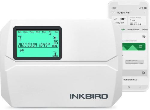Inkbird IIC-800-WIFI Öntözésvezérlő, 8 Zónás Programozható Öntözőrendszer, Időjárásálló Burkolattal, Esőérzékelő Funkcióval és Szezonális Be