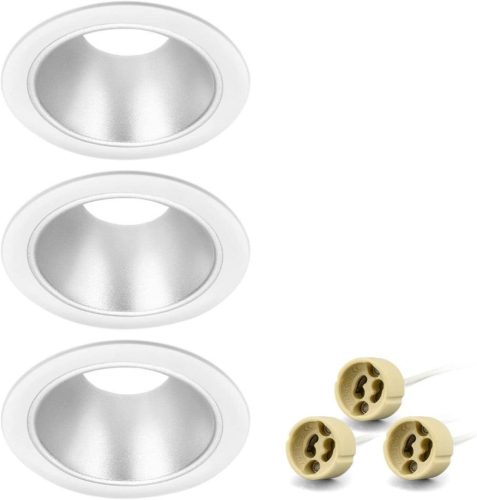 Set de 3 spoturi LED încastrate cu ramă de montaj din aluminiu, 75 mm