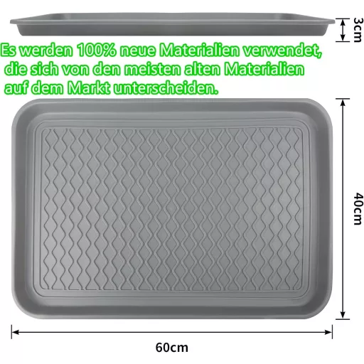 Set Două Tăvițe Colectoare - 60x40x3 cm, Cu Bază de Cauciuc, Pentru Pantofi, Animale de Companie - Tăviță Impermeabilă Pentru Hol, Garaj, Grădină - Tavă Antinoroi Gri, Set 2 buc.