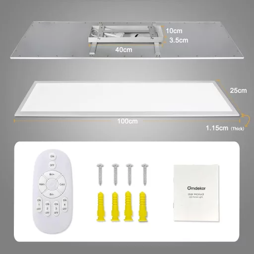 Dimmable LED Mennyezeti Lámpa 100x25cm, 28W Panel Távirányítóval, Memória Funkcióval, 2700K-6500K Állítható Fényerő, Ultravékony Irodai Napp