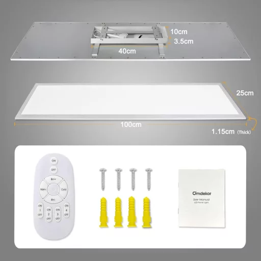 Dimmable LED Mennyezeti Lámpa 100x25cm, 28W Panel Távirányítóval, Memória Funkcióval, 2700K-6500K Állítható Fényerő, Ultravékony Irodai Napp