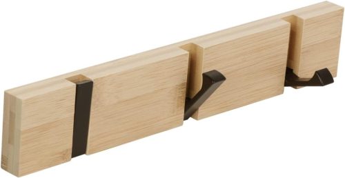 Cuier de perete modern JSVER din bambus, cu 3 cârlige mobile - pentru paltoane, eșarfe, genți - culoare naturală lemn, capacitate de încărcare 14.5 kg