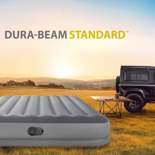 Intex Dura-Beam Prestige önfelfújó dupla matrac USB pumpával, 152x203 cm - 152x203x30 cm, Grey