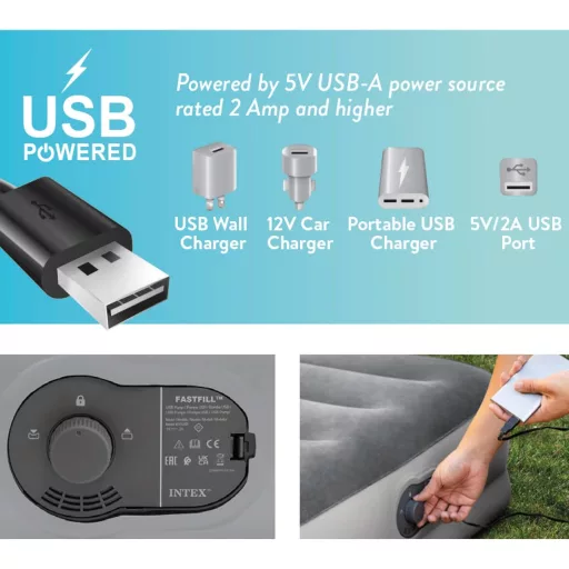 Intex Dura-Beam Prestige önfelfújó dupla matrac USB pumpával, 152x203 cm - 152x203x30 cm, Grey
