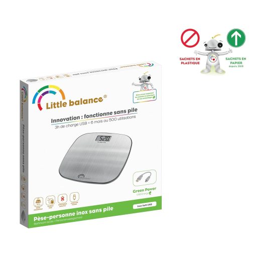LITTLE BALANCE Digitális Személymérleg USB Töltéssel, Rozsdamentes Acél, 180 kg