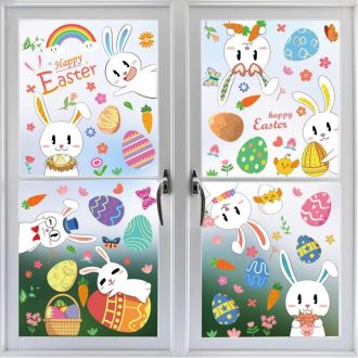   Húsvéti ablakmatrica, 9 db paszkáli üvegfesték, Paszkáli nyuszis matrica, Paszkáli tojás