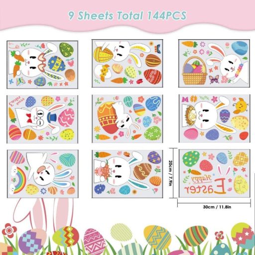 Húsvéti ablakmatrica, 9 db paszkáli üvegfesték, Paszkáli nyuszis matrica, Paszkáli tojás