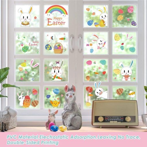 Húsvéti ablakmatrica, 9 db paszkáli üvegfesték, Paszkáli nyuszis matrica, Paszkáli tojás