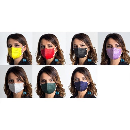 Medicinadellavoro.com FFP2/KN95 Színes Vegyes Maszk, CE Minősített, Kis Méretű, 4-Rétegű Orvosi Maszk, ≥94 BFE Szűrőhatású
