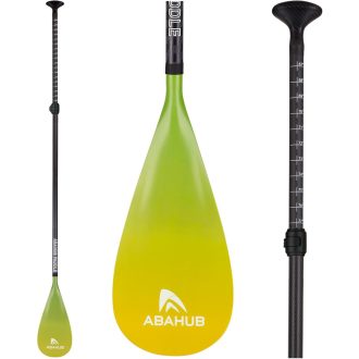   Abahub karbonsko SUP veslo iz 3 dijela s torbom, teleskopsko 170-218 cm, s plastičnom lopaticom, žutim uzorkom valova, za SUP dasku