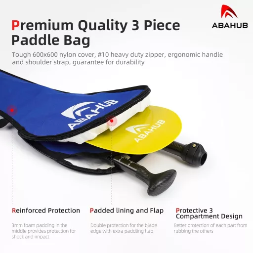 Abahub karbonsko SUP veslo iz 3 dijela s torbom, teleskopsko 170-218 cm, s plastičnom lopaticom, žutim uzorkom valova, za SUP dasku
