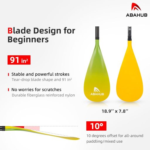 Abahub 3 részes karbon SUP evező táskával, teleszkópos 170-218 cm, műanyag lapáttal, sárga hullám mintázattal, SUP deszkához