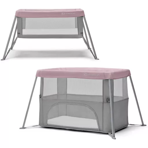 Kinderkraft MOVI ružičasti krevet za roditelje, krevetić koji se spaja, krevet za novorođenče i bebu