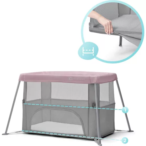 Kinderkraft MOVI rózsaszín szülői ágy, összecsatolható kiságy, újszülött és csecsemő ágy