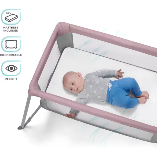 Kinderkraft MOVI rózsaszín szülői ágy, összecsatolható kiságy, újszülött és csecsemő ágy