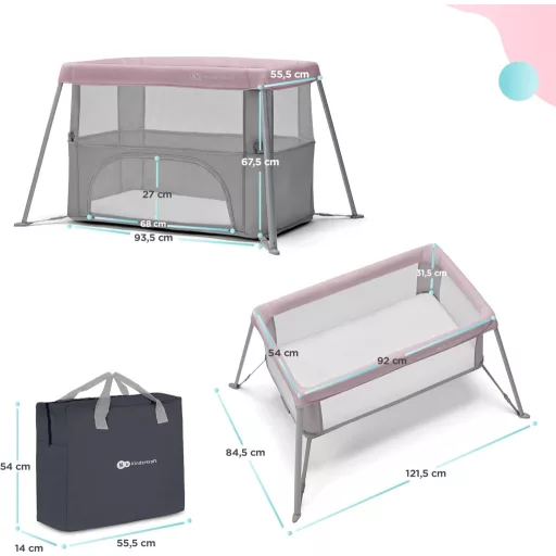 Kinderkraft MOVI rózsaszín szülői ágy, összecsatolható kiságy, újszülött és csecsemő ágy