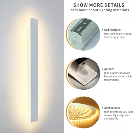 ZTWLEED 60 cm Moderné LED Nástenné Svietidlo - 22W, Tri Teploty Farby (3000K/4000K/6000K), Biele, Stmievateľné, Osvetlenie do Obývačky, Spálne, Schodiska