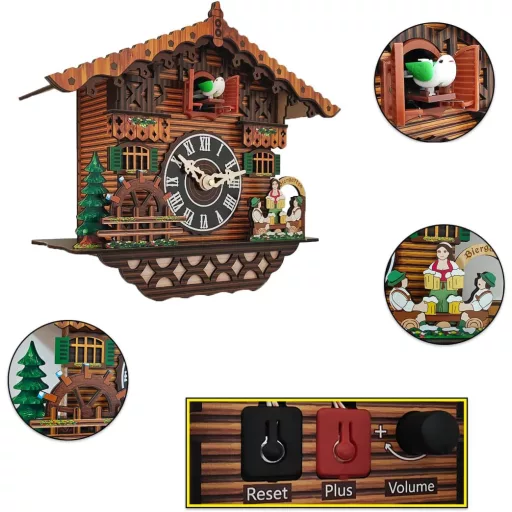 PIAOPIAO Ceas decorativ tip cuc, sculptat, din lemn din Pădurea Neagră, pentru living