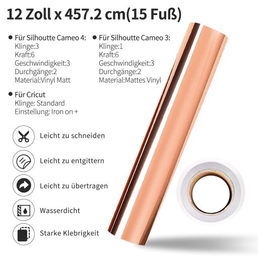 Lya Vinyl Rozéarany Öntapadós Vágófilm 12x18 Cricut Silhouette Cameo 4 Kompatibilis