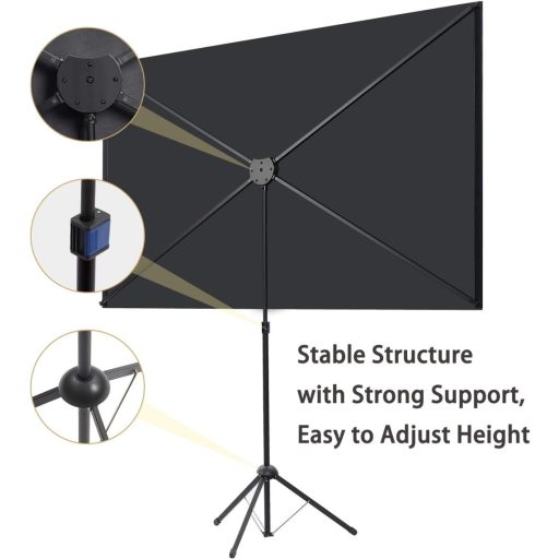 excelimage Hordozható Vetítővászon Állvánnyal 100" (227x131cm) - 16:9 Méretarány, 4K HD Minőség, Könnyű Összecsukható Tripod, Kültéri/Beltér