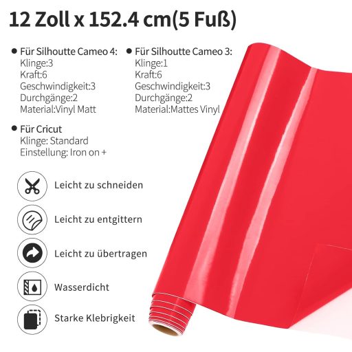 Lya Vinyl Fényes Piros Öntapadós Matrica 12" x 60" Cricut Silhouette Cameo