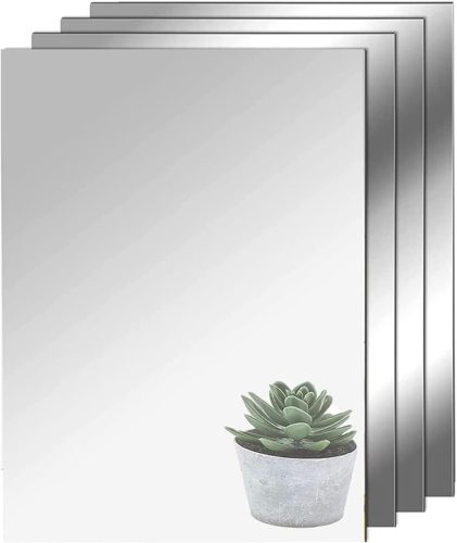 TSKDKIT Öntapadós Akril Tükörlap 4 db - Törhetetlen A4 Tükörfólia Faldekorációhoz, Átlátszó Rugalmas Tükörlapok Falra (29 x 21 cm)