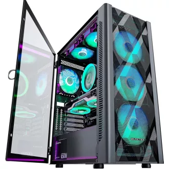   MUSETEX ATX Mid-Tower Gaming PC ház 6 ARGB ventilátorral, üvegpanellel