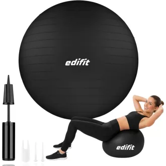   EDIFIT Gimnasztikai Labda 55 65 75cm Pezziball Pilates Jóga Ülőlabda Pumpával - 65cm, Black