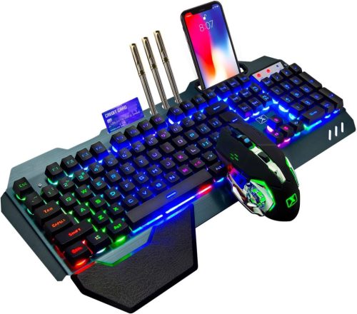 Tastatură de Gaming LexonTech Wireless cu Senzație Mecanică, Iluminare RGB, Baterie 3800mAh, Suport pentru Încheieturi și LED în 7 Culori
