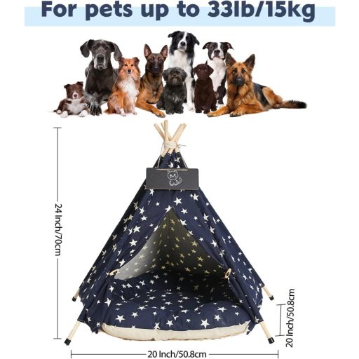 Nukdey Tipi Sátor Kutyáknak Macskáknak Mosható Párnával 50x50x60cm