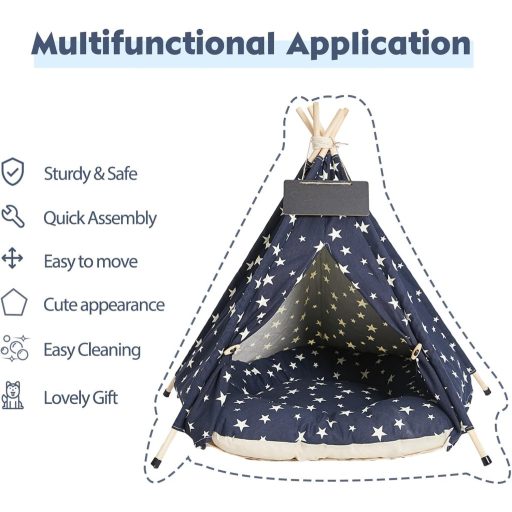 Nukdey Tipi Sátor Kutyáknak Macskáknak Mosható Párnával 50x50x60cm