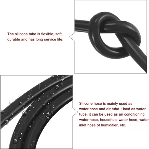 sourcing map Szilikon Cső 8mm Belső 10mm Külső Átmérő 2m Fekete Magas Hőmérséklet - 8 x 10 mm, Black