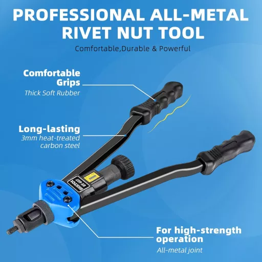 Set clește nituri pop AKKTOL 40cm - 80 nituri pop M3-M12, adâncime reglabilă, prelucrare tablă, mecanică auto, unealtă profesională