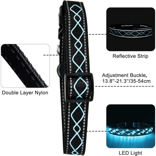 LED-es világító nyakörv kutyáknak, kék, USB-s, vízálló, állítható