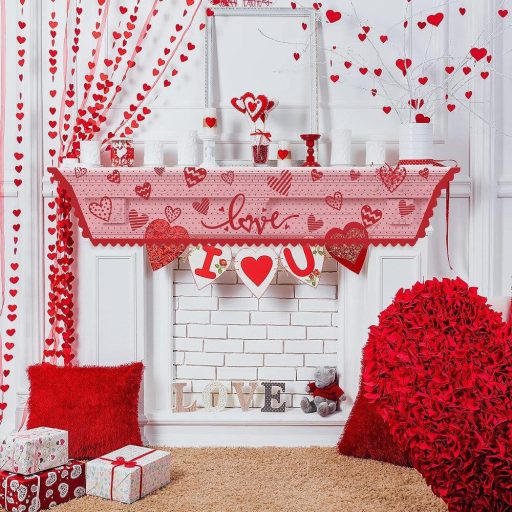 Valentin-napi csipkés kandallóterítő(piros, 50 x 230 cm) - Újracsomagolt termék