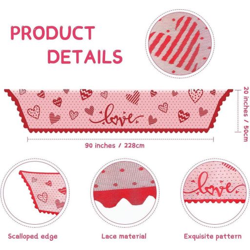 Valentin-napi csipkés kandallóterítő(piros, 50 x 230 cm) - Újracsomagolt termék