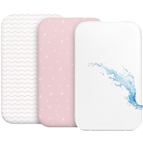 Set pătuț Sweety Fox 3 piese - 2 cearșafuri cu elastic din bumbac și 1 protecție impermeabilă pentru saltea, 50 x 83 cm, roz